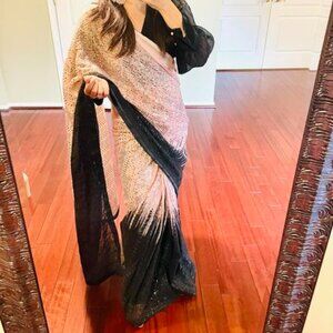 Pre Draped/Stiched Sequins Saree in Baby Pink and Black Bolor Combination